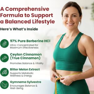 ForestLeaf Berberine Supplement – 1300mg per Serving – Ultra High Potency Berberine HCl with Ceylon Cinnamon, Bitter Melon & Gymnema – GLP-1 Weight Management Support – 90 Caps