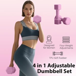 Adjustable Dumbbell Set of 2, 4 in 1 Free Weights Dumbbells Set, Hand Weights for Women at Home, 5 lb Dumbbells Set with Non-slip Comfort Handle for Home Gym Exercise Workout Training