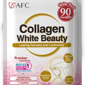 AFC Japan Collagen White Beauty with Marine Collagen Peptide, Glutathione, L-Cystine – 1.5X Better Absorption Than Other Collagen – Supports Skin Firmness & Radiance– 90 Days Supply