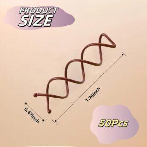 50Pcs Spiral Hair Pins for Women, Spiral Hair Ties Non-Scratch Round Tip French Bobby Pins | Secure Hold for Buns & DIY Hairstyles | Hair Accessories for Women (Brown)