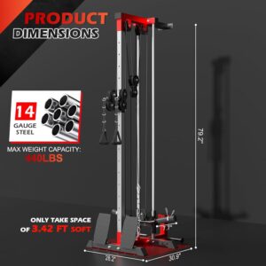 Wall Mount Cable Station, Cable Crossover Machine with Adjustable 18 Positions Dual Pulley System, Space Saving High/Low Cable Crossover Machine for Home Gym Fitness Equipment
