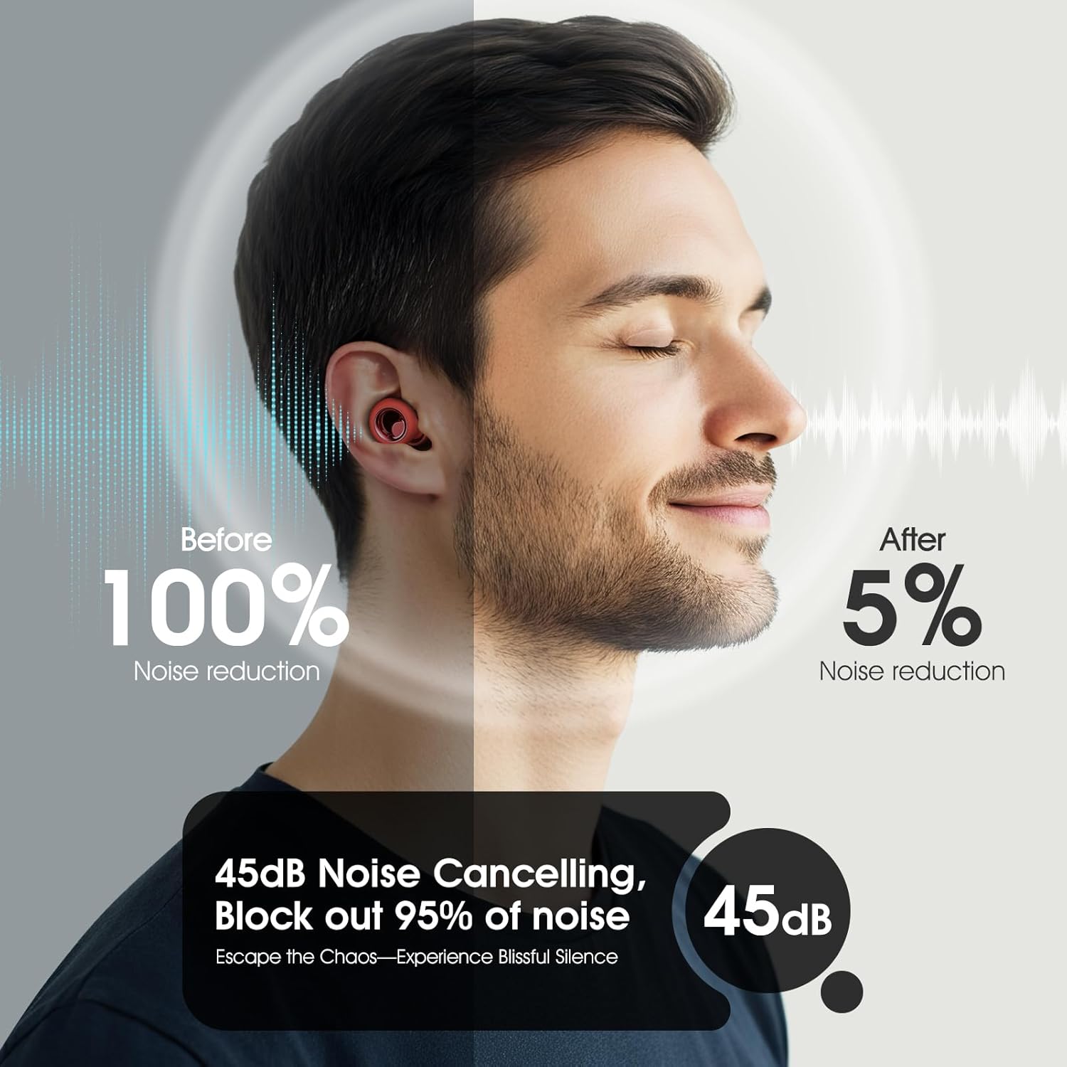Ear Plugs for Sleeping Noise Cancelling, Soft Ear Plugs for Concert, 45dB Reusable for Noise Reduction with 8 Ear Tips, Silicone Hearing Protection Earplugs for Sleep, Work (Red) - Image 2