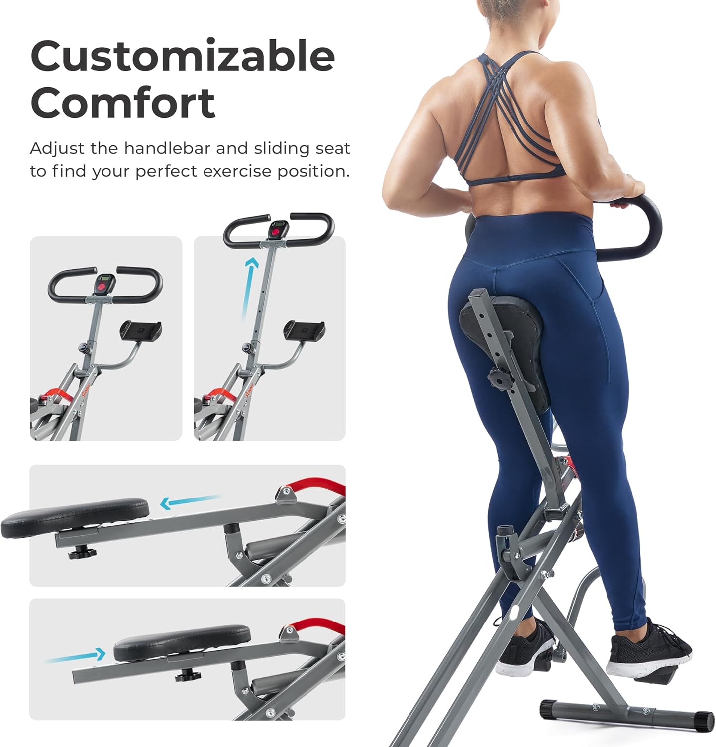 Sunny Health & Fitness Row-N-Ride PRO, Full Body Combo Squat Machine w/Optional Resistance Band, Easy Setup Ab Workout Exercise Equipment for Home, Whole Body Cardio, Optional SunnyFit App Connection - Image 6