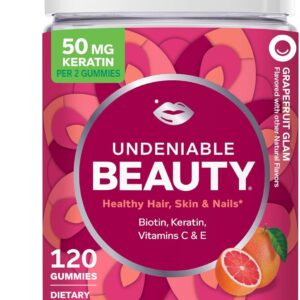 OLLY Hair Skin and Nails Gummies – Undeniable Beauty with Biotin 2500mcg Per 2 Gummies, Keratin & Vitamin C – Supports Healthy Hair, Skin, & Nails – Grapefruit Flavor – 120 Count
