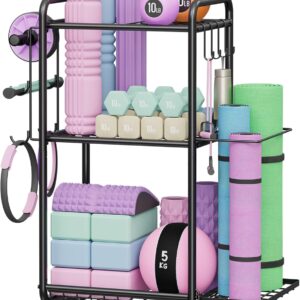 Multi-Functional Home Gym Storage Rack – Yoga Mat Storage Rack, Dumbbell Weight Rack & Workout Equipment Storage with Heavy-Duty Steel Construction for Gym Fitness Organizer