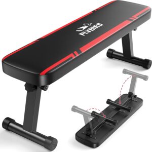 FLYBIRD Foldable Flat Weight Bench For Home Gym, Sturdy Strength Training Workout Bench, Space-saving Bench Press Flat Exercise Bench, Easy to Assemble