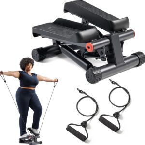 Sunny Health & Fitness Mini Steppers for Exercise at Home, Stair Step Workout Machine with Optional Resistance Bands, Full Body Cardio Equipment, Optional Free SunnyFit App Connection Smart Stepper