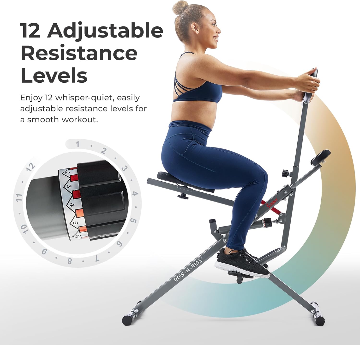 Sunny Health & Fitness Row-N-Ride PRO, Full Body Combo Squat Machine w/Optional Resistance Band, Easy Setup Ab Workout Exercise Equipment for Home, Whole Body Cardio, Optional SunnyFit App Connection - Image 5