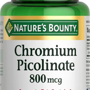 Nature’s Bounty Chromium Picolinate, Supports Fat, Protein & Sugar Metabolism, Mineral Supplement, 800 mcg, 50 Tablets