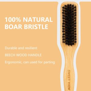 SWEET VIEW Boar Bristle Slick Back Hair Brush for Smooth Flyaways, Frizz, Sleek Ponytail, Buns and Edge Baby Hair, Teasing | Gel Comb Styling Accessories for Girls, Kids and Women