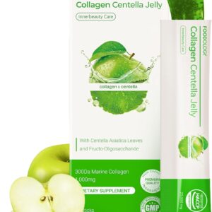 FOODOLOGY Collagen Centella Jelly (Green Apple) – Collagen Peptide with PDRN – Biotin, Vitamin A & E for Skin Glow, Hair & Nails – Korean Beauty Supplement – 10 Sticks