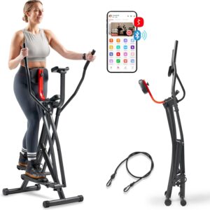 Sunny Health & Fitness Foldable Air Walk Elliptical, 30″ inch Long Stride Full-Body Cardio Cross Trainer Glide Exercise for Home Office, SunnyFit App via Bluetooth with Optional Adjustable Resistance