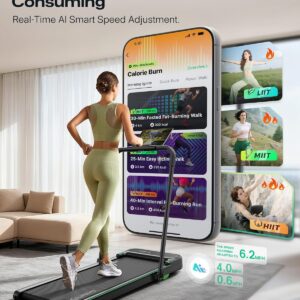 UREVO Strol 2E Smart 2-in-1 Folding Treadmill, Compact Walking Pad with Safety Handle, Plug and Play, Standing Desk Treadmill with Dual LED Display, Smart APP, Walking or Running for Home Office