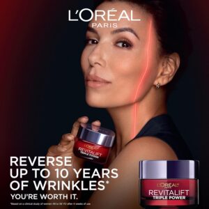 L’Oreal Paris Revitalift Triple Power Anti-Aging Face Moisturizer, Pro Retinol, Hyaluronic Acid & Vitamin C to Reduce Wrinkles, Firm & Brighten Skin, 1.7 Oz