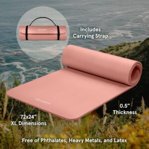 Retrospec Solana Yoga Mat Thick 1/2in Non-Slip Workout Mat with Nylon Strap – 72x24in Exercise Mat for Pilates, Stretching & Fitness – BPA Free, Easy Clean