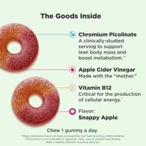 OLLY Metabolism Gummy Rings, Apple Cider Vinegar, Vitamin B12, Chromium, Energy and Digestive Health, Chewable Supplement, Apple Flavor – 30 Count