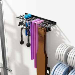Wall Mounted Home Gym Equipment Storage Rack for Resistance Bands, Cable Attachments, Lifting Belts, Jump Ropes and Chains