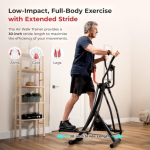 Sunny Health & Fitness Foldable Air Walk Elliptical, 30″ inch Long Stride Full-Body Cardio Cross Trainer Glide Exercise for Home Office, SunnyFit App via Bluetooth with Optional Adjustable Resistance