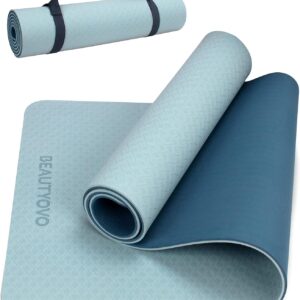 BEAUTYOVO Yoga Mat with Strap, 1/3 Inch Extra Thick Yoga Mat Double-sided Non Slip, Professional TPE Yoga Mats for Women Men, Workout Mat for Yoga, Pilates and Floor Exercises
