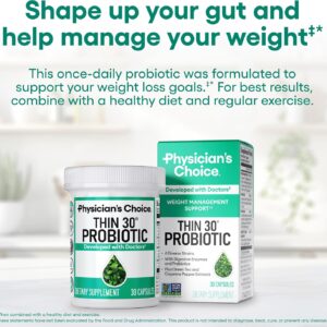 Physician’s CHOICE Probiotics for Weight Management & Bloating – 6 Probiotic Strains – Prebiotics – Key ingredient Cayenne – Supports Gut Health – Weight Management for Women & Men – Green Tea – 30 CT