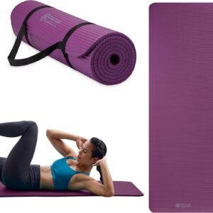Gaiam Yoga Mat, Pilates & Exercise Mat, Thick 2/5″ (10mm) Workout Mat with Easy-Cinch Carrying Strap for Home & Gym Workouts