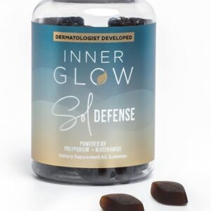 Inner Glow Sol Defense Gummies – Dermatologist & Plastic Surgeon-Formulated Skin Resilience Vitamin Supplement with Polypodium Leucotomos & Niacinamide, Passion Fruit Flavor, 60 Sugar-Free Gummies