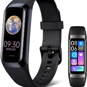 Fitness Tracker, 24/7 Heart Rate Blood Oxygen Blood Pressure Body Temp Monitor Sleep Calorie Tracker with 1.1″ AMOLED Touch Color Screen Pedometer Smart Watch Waterproof for Women Men