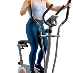 Sunny Health & Fitness Elliptical and Bike Exercise Machine, Ultra Silent Adjustable Resistance Levels Cross Trainer for Home Gym with Pulse Rate Grips, LCD Monitor via Bluetooth SunnyFit App Access