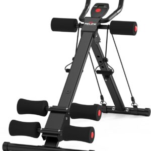 RELIFE REBUILD YOUR LIFE AB Workout Machine Adjustable Ab Trainer Machine Foldable Ab Cruncher Strength Training Equipment for Home Gym, Full Body Workout Equipment 440 LBS