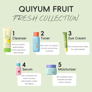 QUIYUM Fruit Skincare for Teens, 5 Daily Routine Beauty Skin Care Sets – Exfoliating, Smooth, Clean, Oil Control, Firm, Hydrating, Glow Up, Facial Skincare Gift Set for Girls Women, for All Skin Types