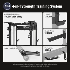 MAJOR FITNESS F22 Power Rack, 1600lbs All-in-One Squat Rack with Dual Pulley System, Heavy-Duty Steel Frame, Attachments & Storage for Home Gym Strength Training