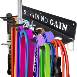 Gym Home Rack 8 Hook Heavy-Duty Wall-mounted Organizer Multi-Purpose Workout Gear Wall Hanger Storage for Resistance Bands Jump Ropes Lifting Belt Fitness Bands Barbells Carabiners Included