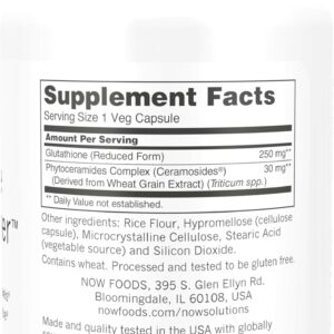 NOW Foods Solutions, Glutathione Skin Brightener with Ceramosides®, Moisturizing and Illuminating, 30 Veg Capsules