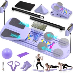 Pilates Board, Foldable Pilates Reformer Set for Home Workout with Timer, 6-in-1 Multifunctional Portable Reformer Pilates Machine at Home Pilates Equipment for Fitness,