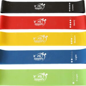 Fit Simplify Resistance Loop Exercise Bands with Instruction Guide and Carry Bag, Set of 5