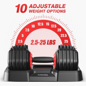 Adjustable Dumbbells Set, 10 in 1/15 in 1 Free Adjustable Weights Dumbbells Set, 25/55/52.5lbs Weights Set with Anti-Slip Handle, Fast Adjust Equipment Compact for Home Gym Strength Training