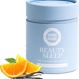 Shore Magic Beauty Sleep Marine Collagen Powder – Hydrolyzed Collagen Peptides Type I-IV with Magnesium Citrate & L-Theanine for Sleep Support, Skin Hair Nails & Joints, Melatonin Free, Orange Vanilla