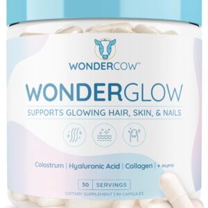 WONDERCOW Hair Skin and Nails Vitamins w/Bovine Colostrum, Collagen, Hyaluronic Acid, Biotin, Zinc, & Lactoferrin┃Supports Faster Hair Growth, Stronger Nails and Glowing Skin (30 Servings, Capsule)