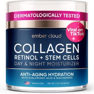 Moisturizer Collagen Anti-Aging Face Cream with Stem Cells, Retinol, Hyaluronic Acid & Niacinamide – Hydrating Day & Night Wrinkle Cream for All Skin Types – Airless Pump – Made in USA – 1.7Oz