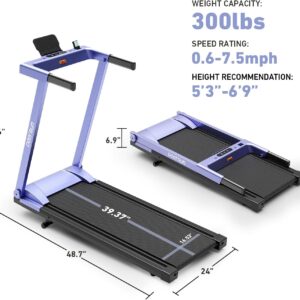 DeerRun Foldable Treadmill for Home with 6% Manual Incline & Handlebar, Compact Folding Walking Pad Treadmill for Walking, Jogging & Running, 0.6-7.5 MPH, 300 lb Capacity, App & Remote Control