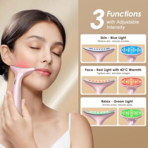 4-in-1 Multi-Area Beauty Care Device with Interchangeable Heads and Three Light Modes, Rechargeable Neck & Face Care Tool (Pastel Pink)