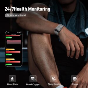 Fitness Trackers Smart Wristband With Hidden Screen(Wrist-Raise Screen Activation)Activity & Sleep Tracker with Heart Rate/HRV/Blood Oxygen, Vibration Alerts, Free APP (Silver, Universal Size)
