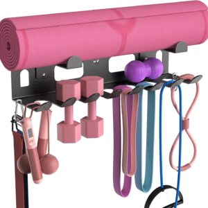 KHAMAL Multi-Purpose Gym Equipment Storage Rack for Resistance Bands – Gym Wall Storage for Exercise Bands, Yoga mat, Jump Ropes, Weight Belts, Straps, Hula Hoop (Black White)
