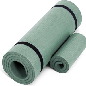 CAP Barbell High Density Exercise Yoga Mat with strap and Knee Pad 71″x24″x1/2″ Sage Green