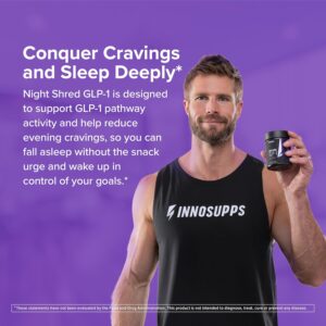 InnoSupps Night Shred GLP-1 Supplement Weight Loss – Night Time Fat Burner – Appetite Suppressant, Sleep & Metabolism Support with Ashwagandha, Akkermansia, Melatonin, GABA – 60 Capsules, 30 Servings