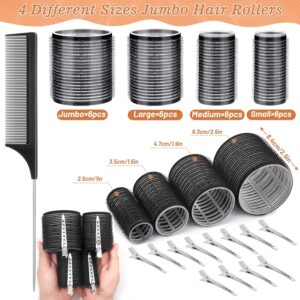 Hair Curler Rollers for Women 24PCS Heatless Hair Roller with 12PCS Clips, 4 Sizes（Jumbo Large Medium Small）Self Grip Holding Hair Rollers for Long Medium Short Thick Fine Volume Thin Bangs Hair