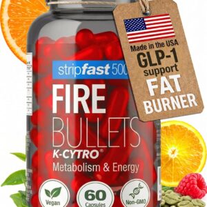 Fire Bullets Weight Loss Pills for Women & Men, Fat Burner GLP-1 Support, Appetite Suppressant, Diet Pills with Green Tea & Cayenne, 60 Capsules