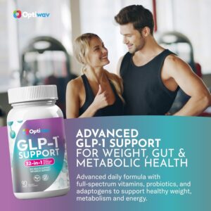 GLP-1 Support Supplement for Weight Loss – 32-in-1 with Probiotics for Fat Burn Boost Metabolism & Gut Health – Natural Daily Oral GLP1 Support for Women & Men – Vegan Gluten Free