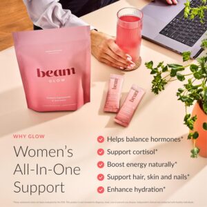 Beam Glow Hormone Balance Supplement for Women – Cortisol Supplement for Women, PMS Relief Supplement, Perimenopause & PCOS Support, Womens Vitamins, Thyroid Support with Ashwagandha & Selenium
