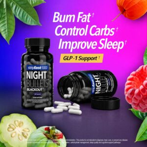 Night Bullets Weight Loss Pills for Women & Men, Stim-Free Nighttime Fat Burner, GLP-1 Support, Appetite Suppressant, Diet Pills with Ashwagandha & CLA, 60 Capsules